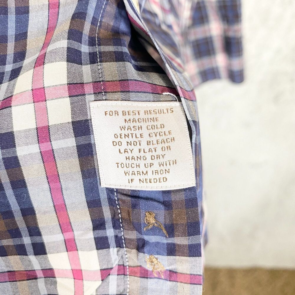 Peter Millar Shirt Men Large Button Up Blue Red White Tartan Plaid Spread - Picture 5 of 5